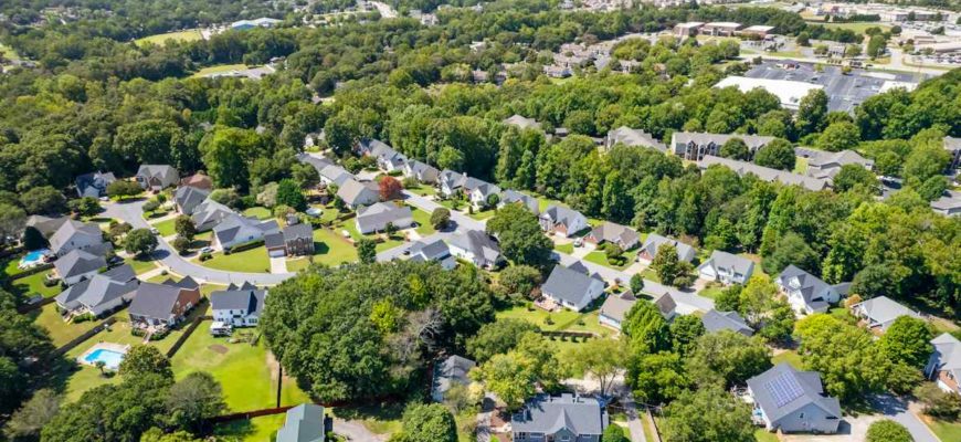 HOA в США: коттеджный посёлок в Грире, Южная Каролина, с высоты